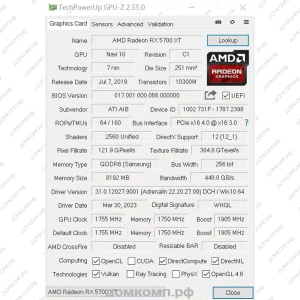 фото Видеокарта PRO AMD Radeon RX 5700 XT DUAL [MG-RX5700XY-8GD6] в оренбурге домкомп.рф